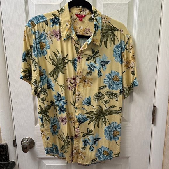 Guess Other - Guess Men's Tropical Floral Shirt - Yellow and Blue